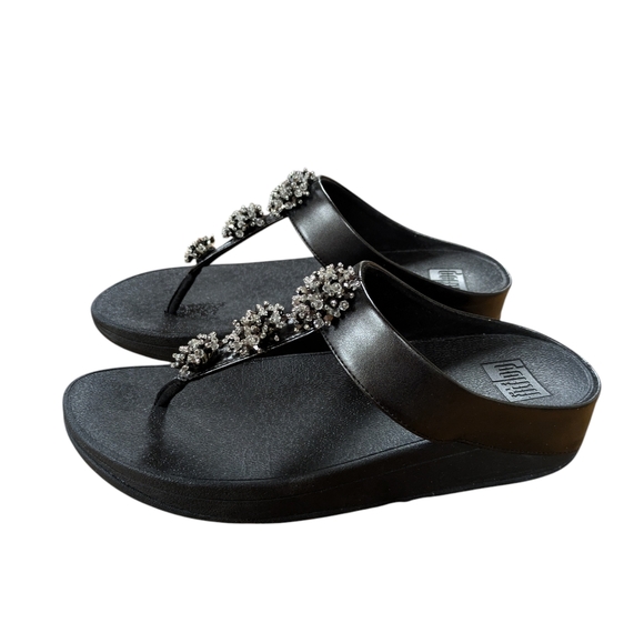 FitFlop Galaxy Toe-Thong Black Crystal Embellished Slide Sandals Size 8 - Picture 10 of 10